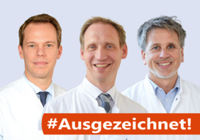 Auszeichnung "Deutschlands beste Krankenhäuser" F.A.Z. Prof. Dr. Peter Pennekamp, Dr. Peter Loeff und Dr. Alexander Prickartz mit Schriftzug Ausgezeichnet
