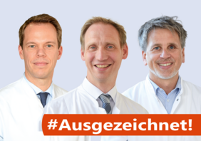 Prof. Dr. Peter Pennekamp, Dr. Peter Loeff und Dr. Alexander Prickartz mit Schriftzug Ausgezeichnet