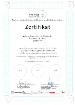 MRE Zertifikat St. Hildegardis Krankenhaus 2020